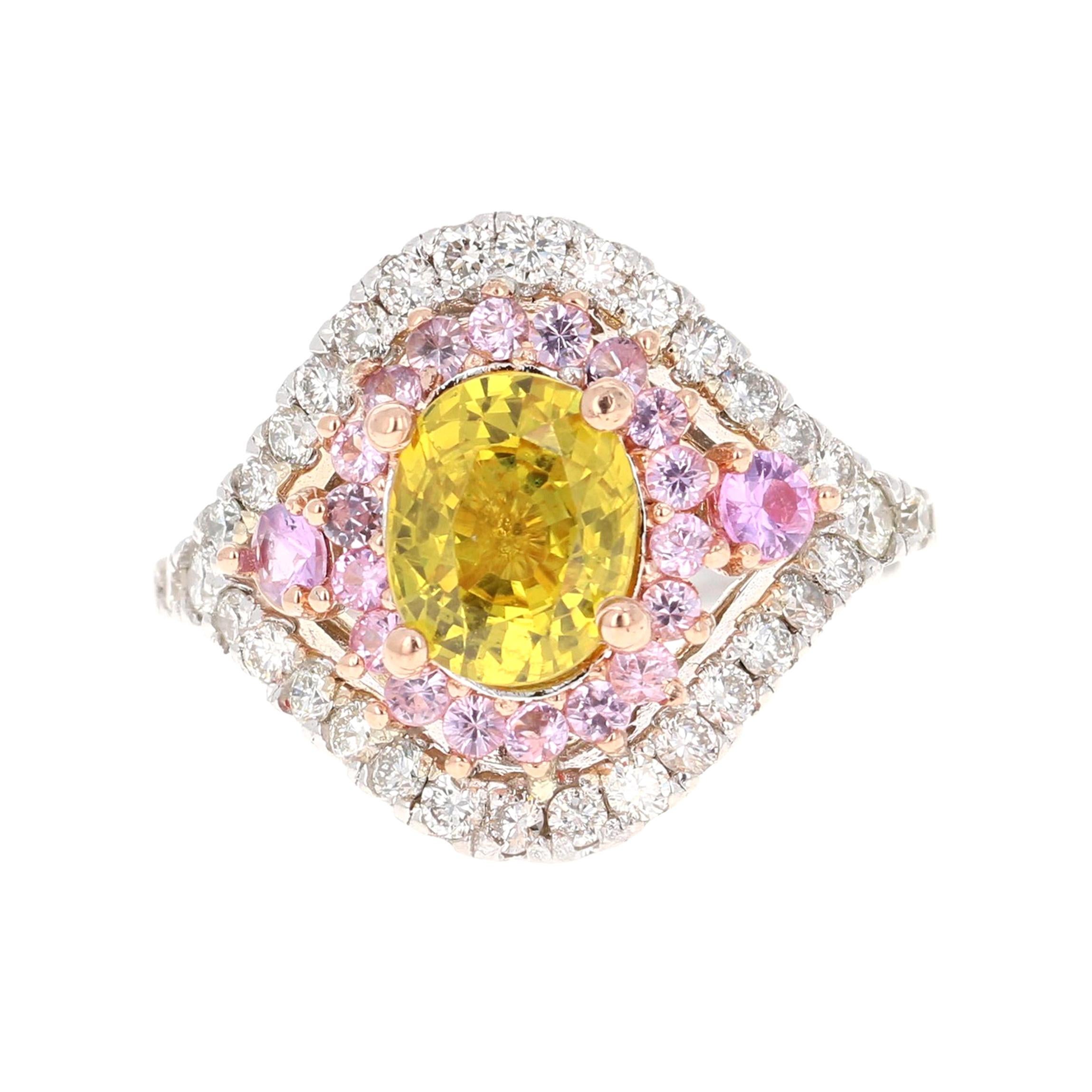 Yellow Sapphire Pink Sapphire Diamond 14 Karat White Gold Bridal Ring