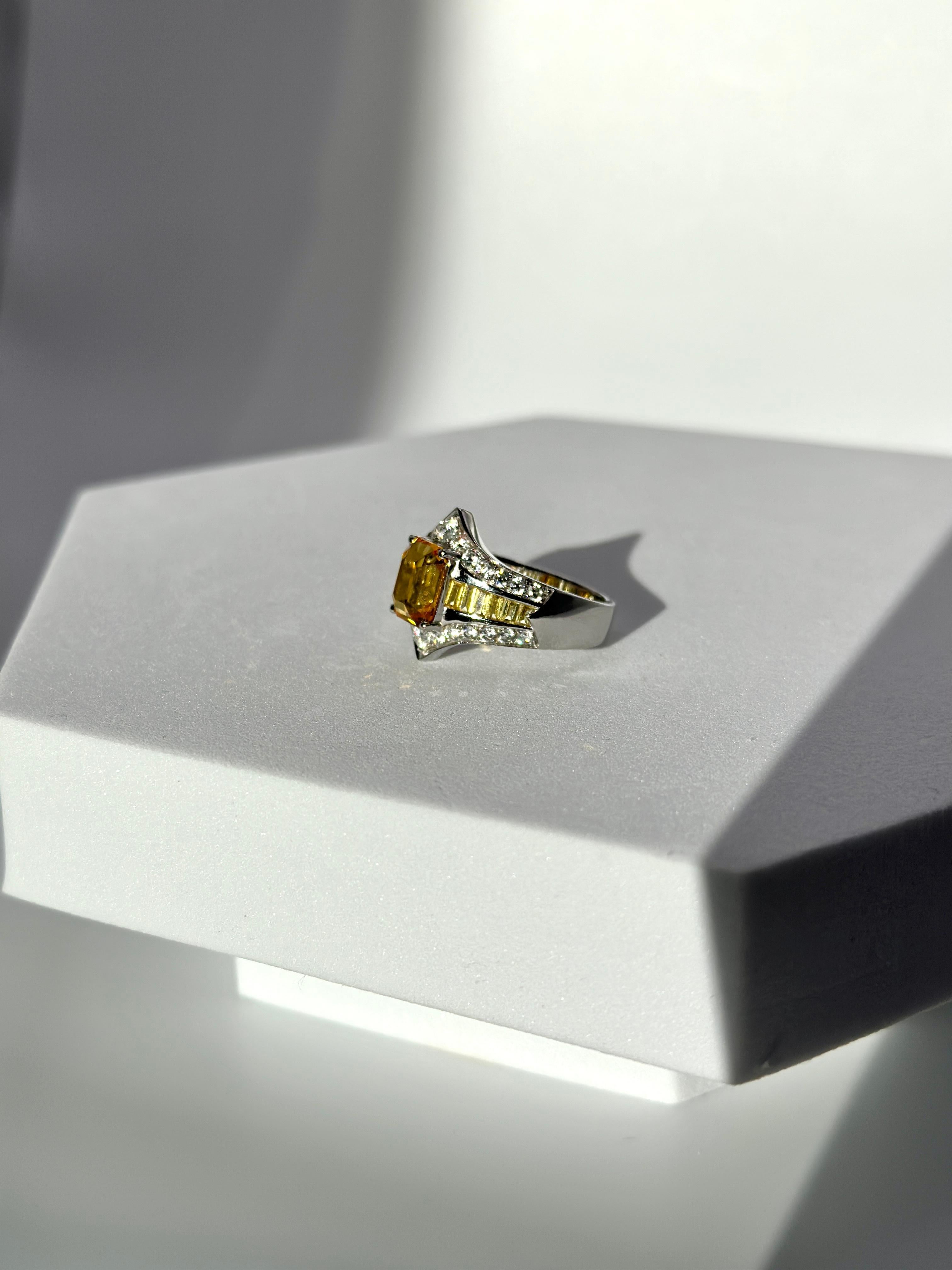 Asscher Cut Yellow sapphire protection ring
