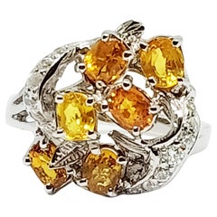 Bague saphir jaune 1,75 carat argentée en plaqué or blanc.