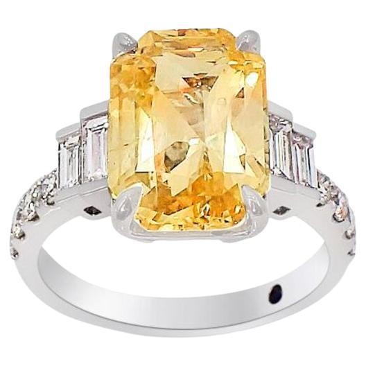 Yellow Sapphire Ring, 5.55ct Unheated Platinum Ceylon Sapphire GIA Certified