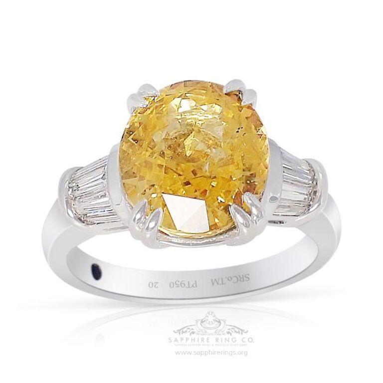 Ring mit gelbem Saphir, 6,13 Karat, unerhitzter Ceylon-Saphir, Platin, GIA-zertifiziert (Ovalschliff) im Angebot