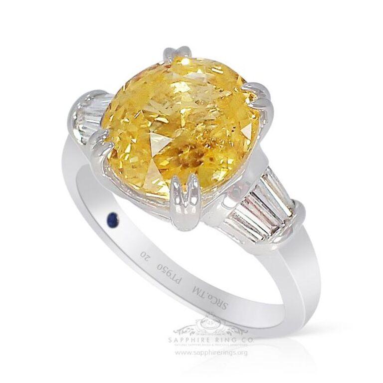 Ring mit gelbem Saphir, 6,13 Karat, unerhitzter Ceylon-Saphir, Platin, GIA-zertifiziert im Zustand „Neu“ im Angebot in Tampa, FL