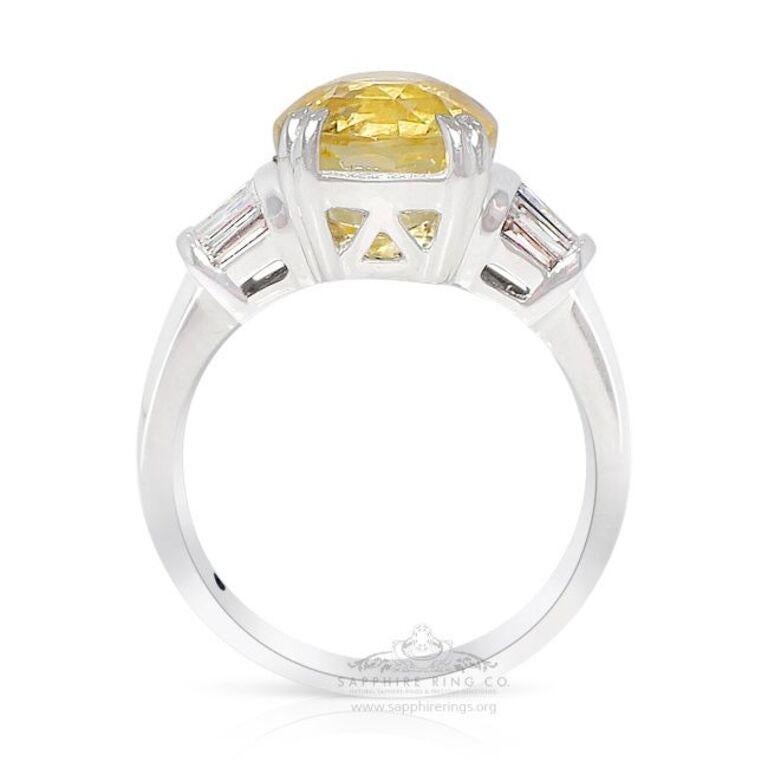 Oval Cut Yellow Sapphire Ring, 6.13 Carat Unheated Sapphire Platinum GIA Certified For Sale