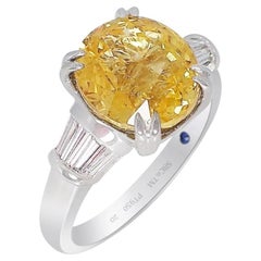 Yellow Sapphire Ring, 6.13 Carat Unheated Sapphire Platinum GIA Certified