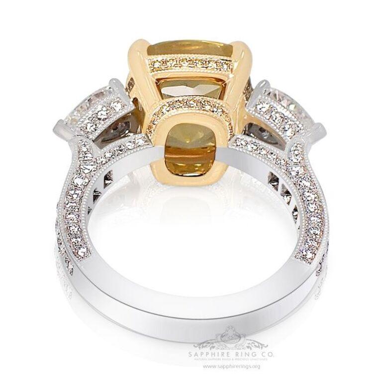Yellow Sapphire Ring, 9.31ct Unheated Cushion Ceylon Sapphire Platinum Ring GIA For Sale 1