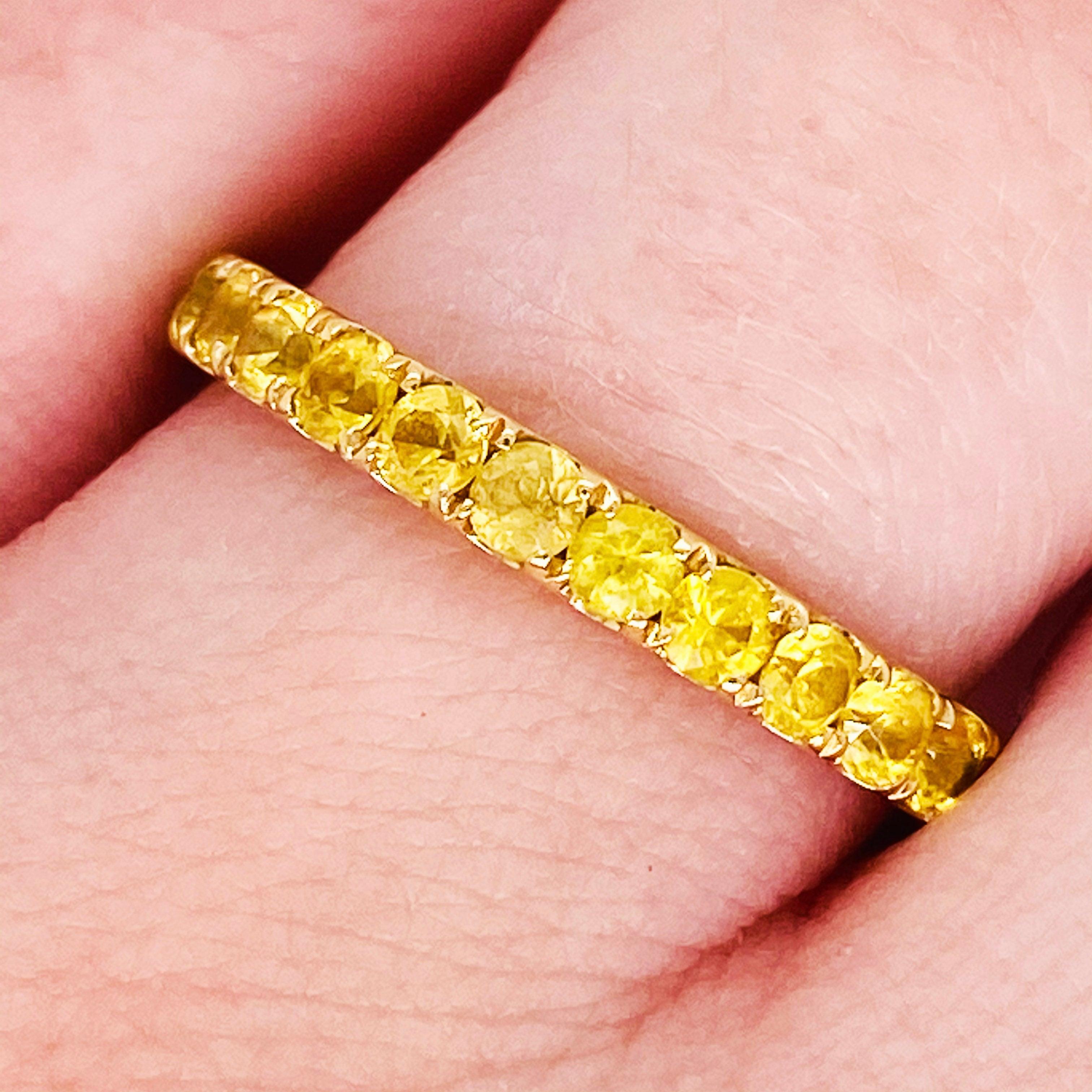 For Sale:  Yellow Sapphire Ring Eternity Band, 18 Karat Gold 1.76 Carat Sapphire, Wedding 2