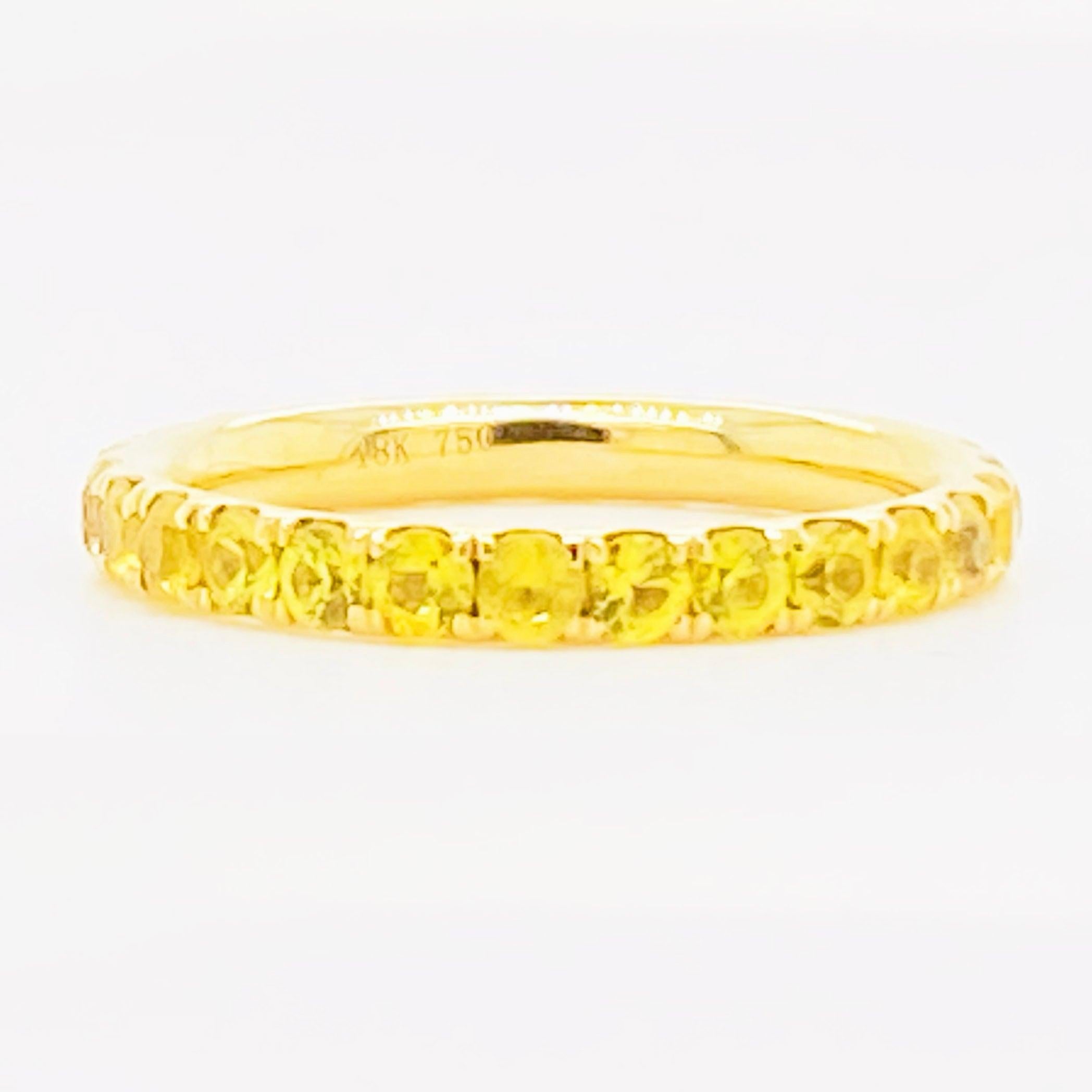 For Sale:  Yellow Sapphire Ring Eternity Band, 18 Karat Gold 1.76 Carat Sapphire, Wedding 4