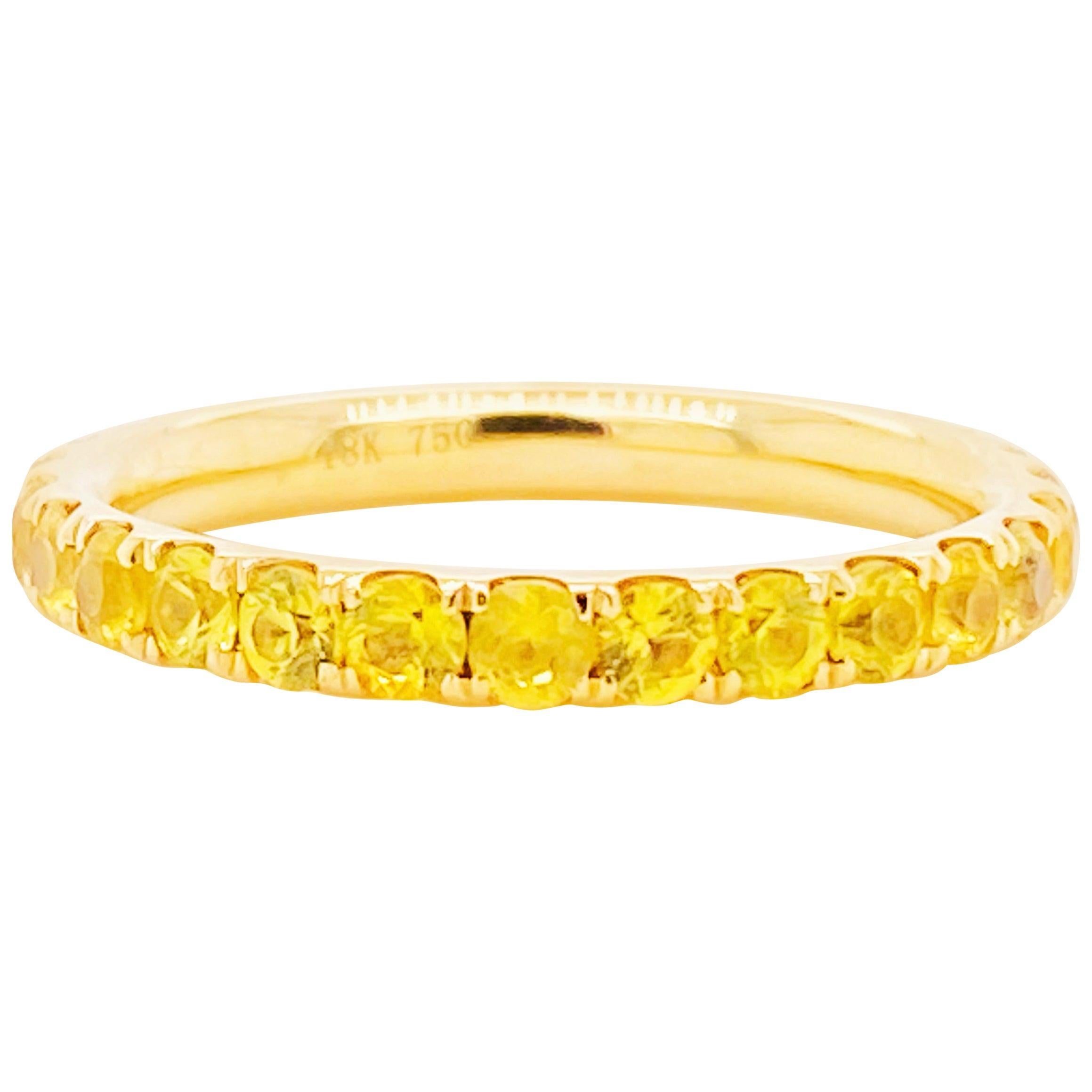 Yellow Sapphire Ring Eternity Band, 18 Karat Gold 1.76 Carat Sapphire, Wedding