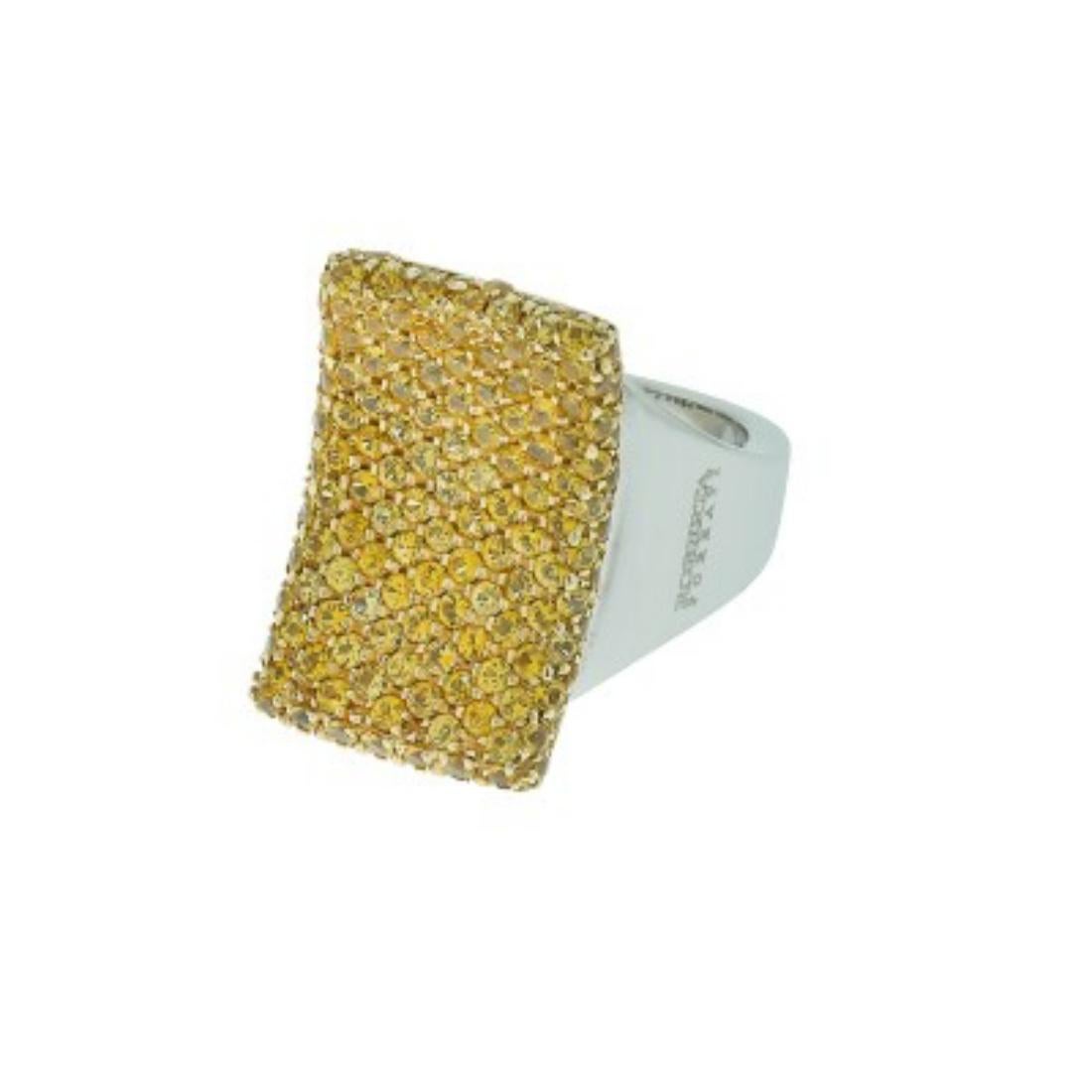 Roberta Porrati 18K white gold ring with 3.50 carats of pave set yellow sapphires. 
Can be sized.