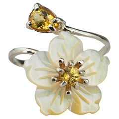 Bague en or 14 carats et saphir jaune, véritable bague en or