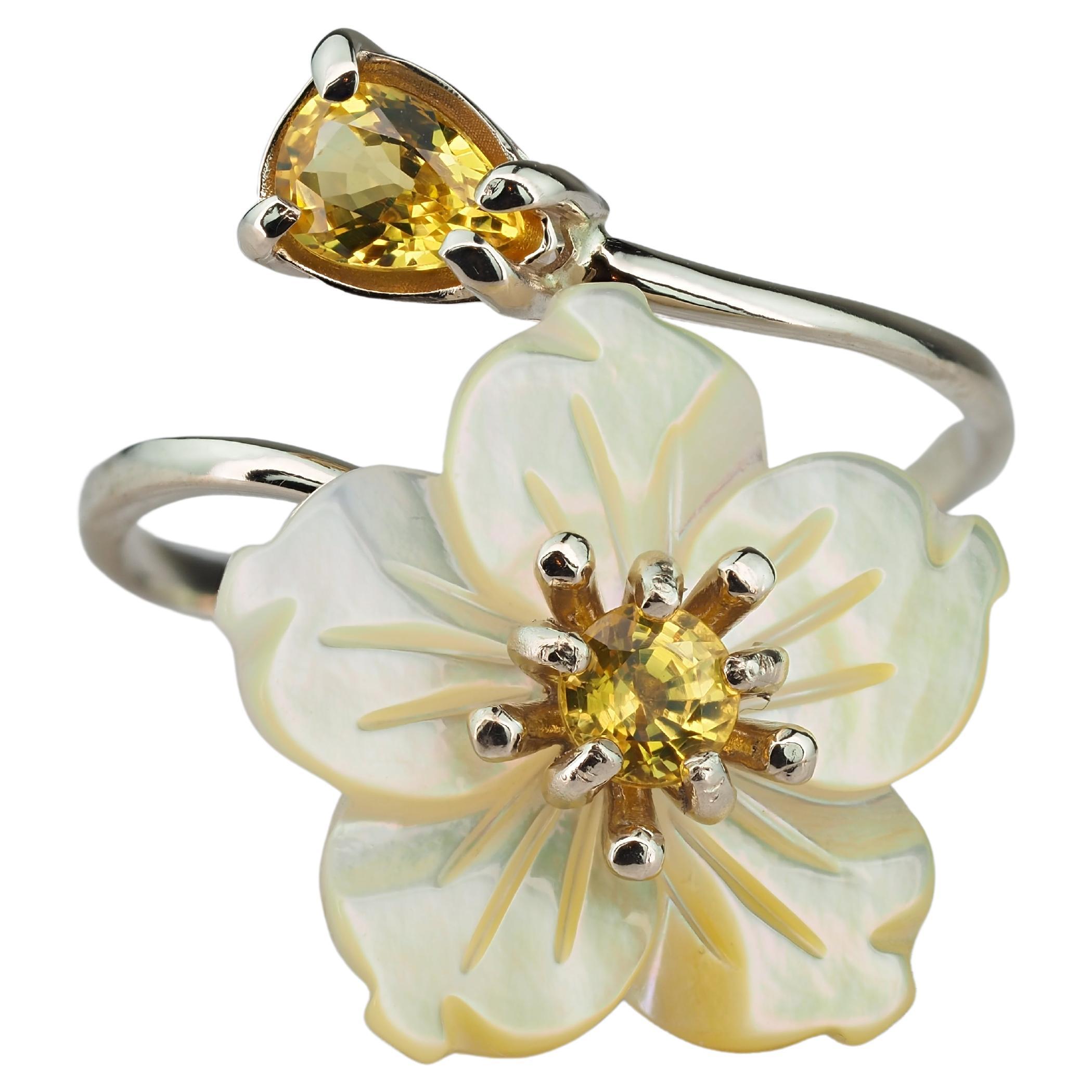 Bague en saphir jaune en or 14k. Bague en or en saphir véritable. 