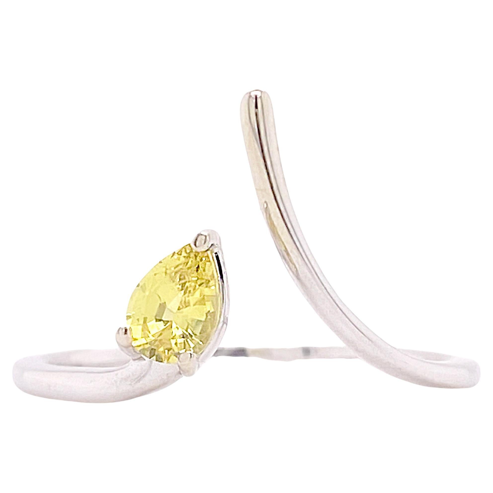 Yellow Sapphire Ring, One-of-a-kind, Serpent, Negative Space v Band, White Gold