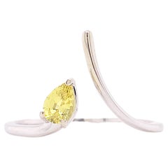 Yellow Sapphire Ring, One-of-a-kind, Serpent, Negative Space v Band, White Gold
