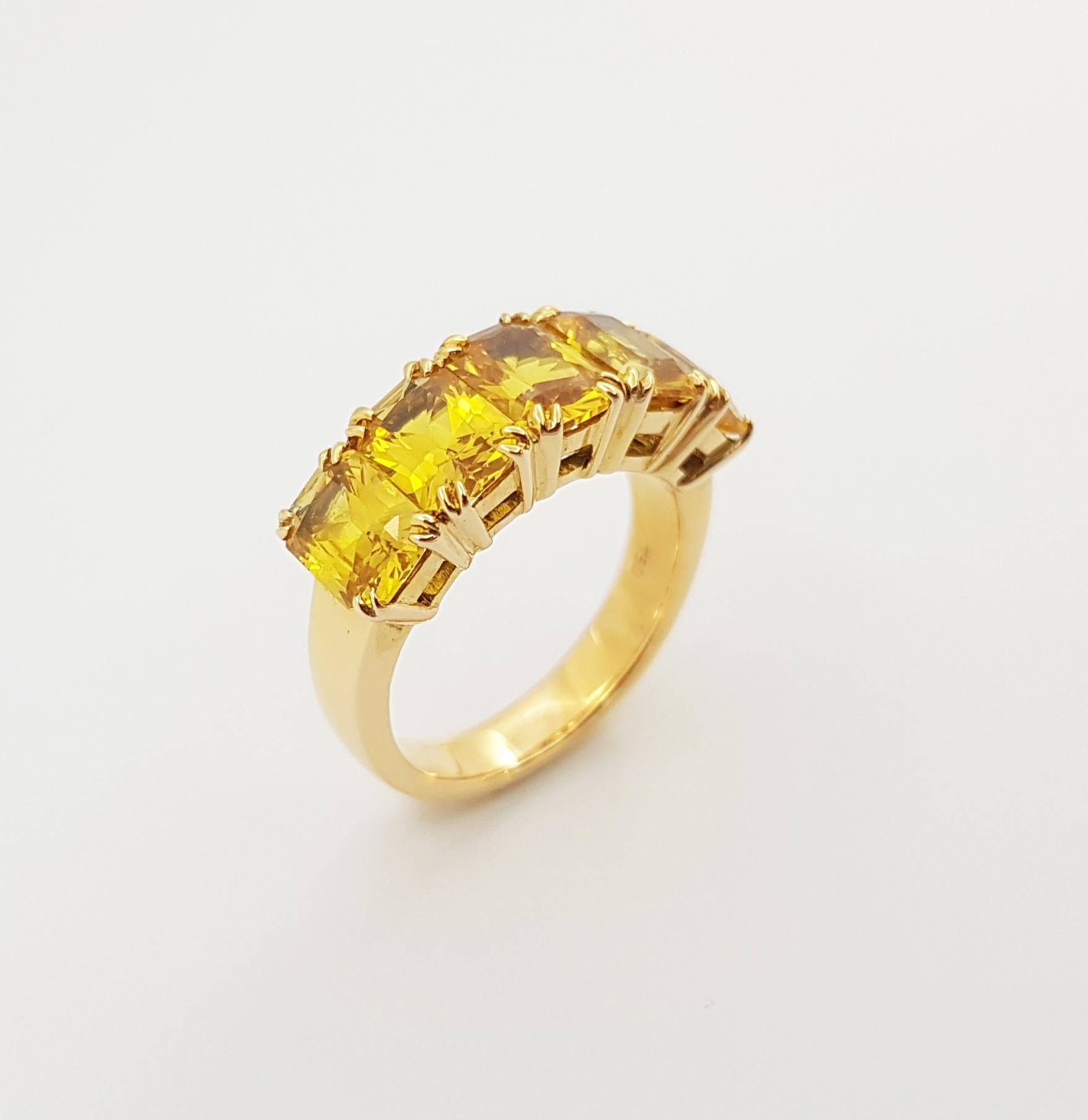 Yellow Sapphire Ring Set in 18 Karat Gold Settings For Sale 7