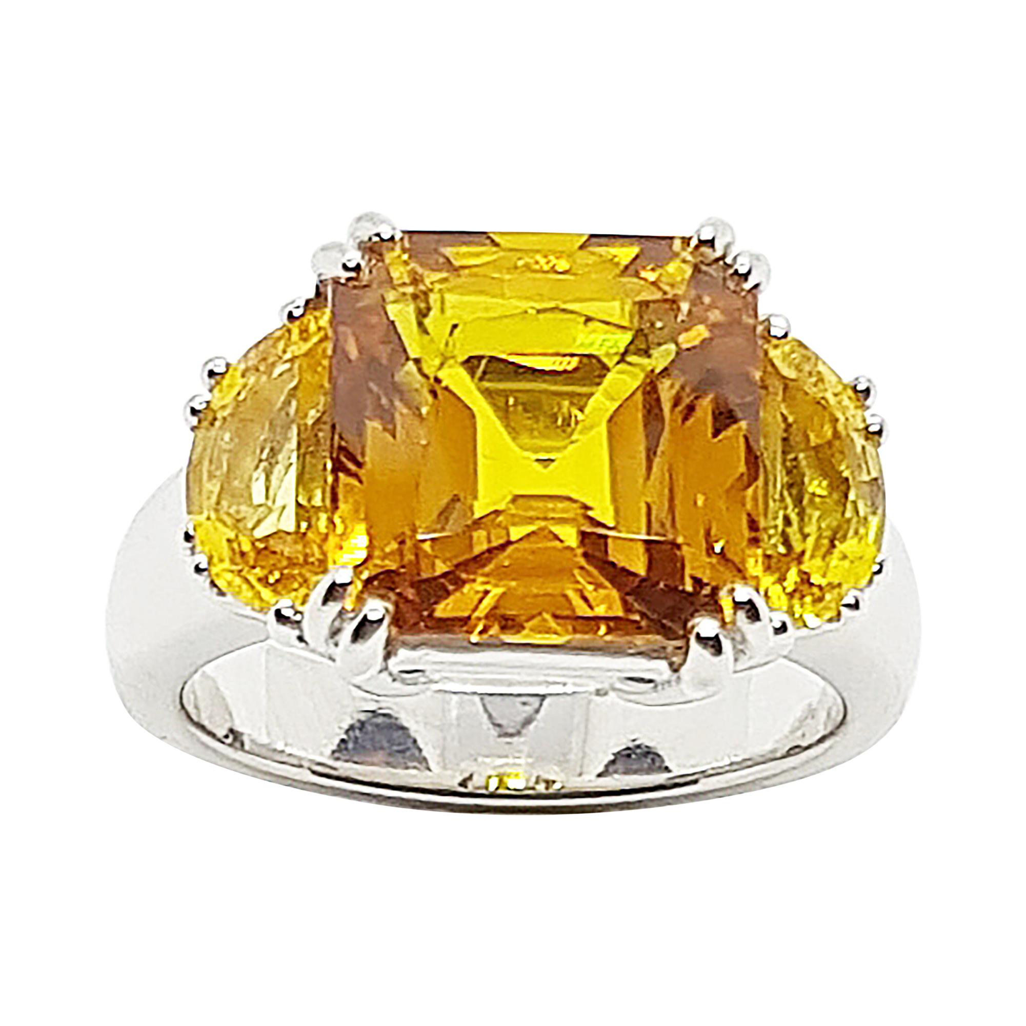 Yellow Sapphire Ring Set in Platinum 950 Settings For Sale