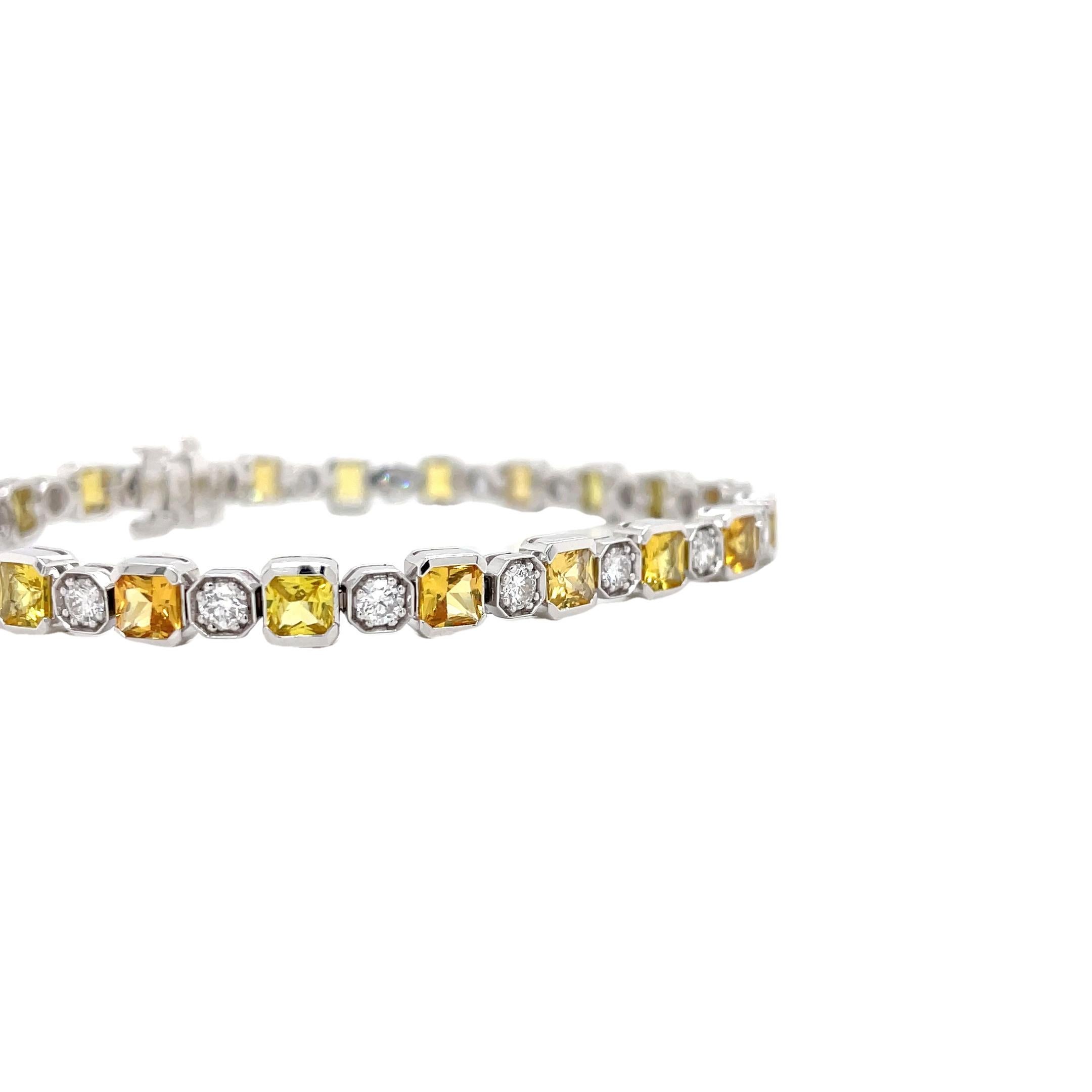 Modern Yellow Sapphire & Round Brilliant Diamond Bracelet in White Gold For Sale