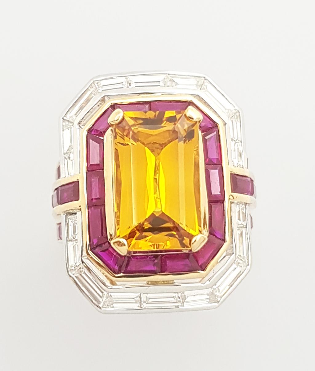 Ring mit gelbem Saphir, Rubin und Diamant in 18 Karat Gold gefasst 4