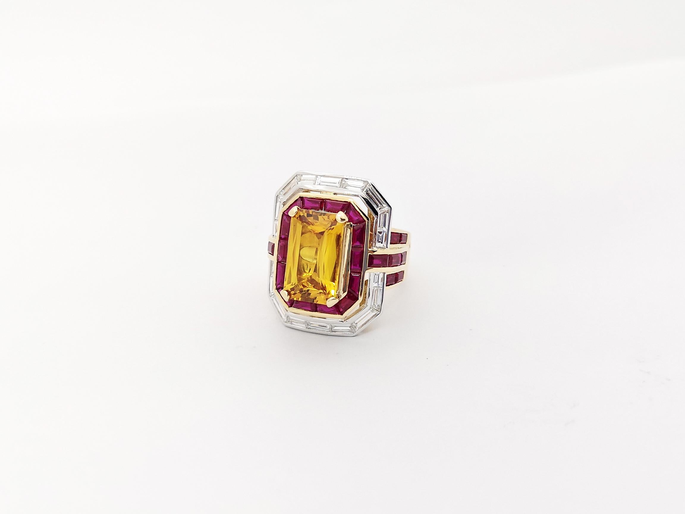 Ring mit gelbem Saphir, Rubin und Diamant in 18 Karat Gold gefasst 5