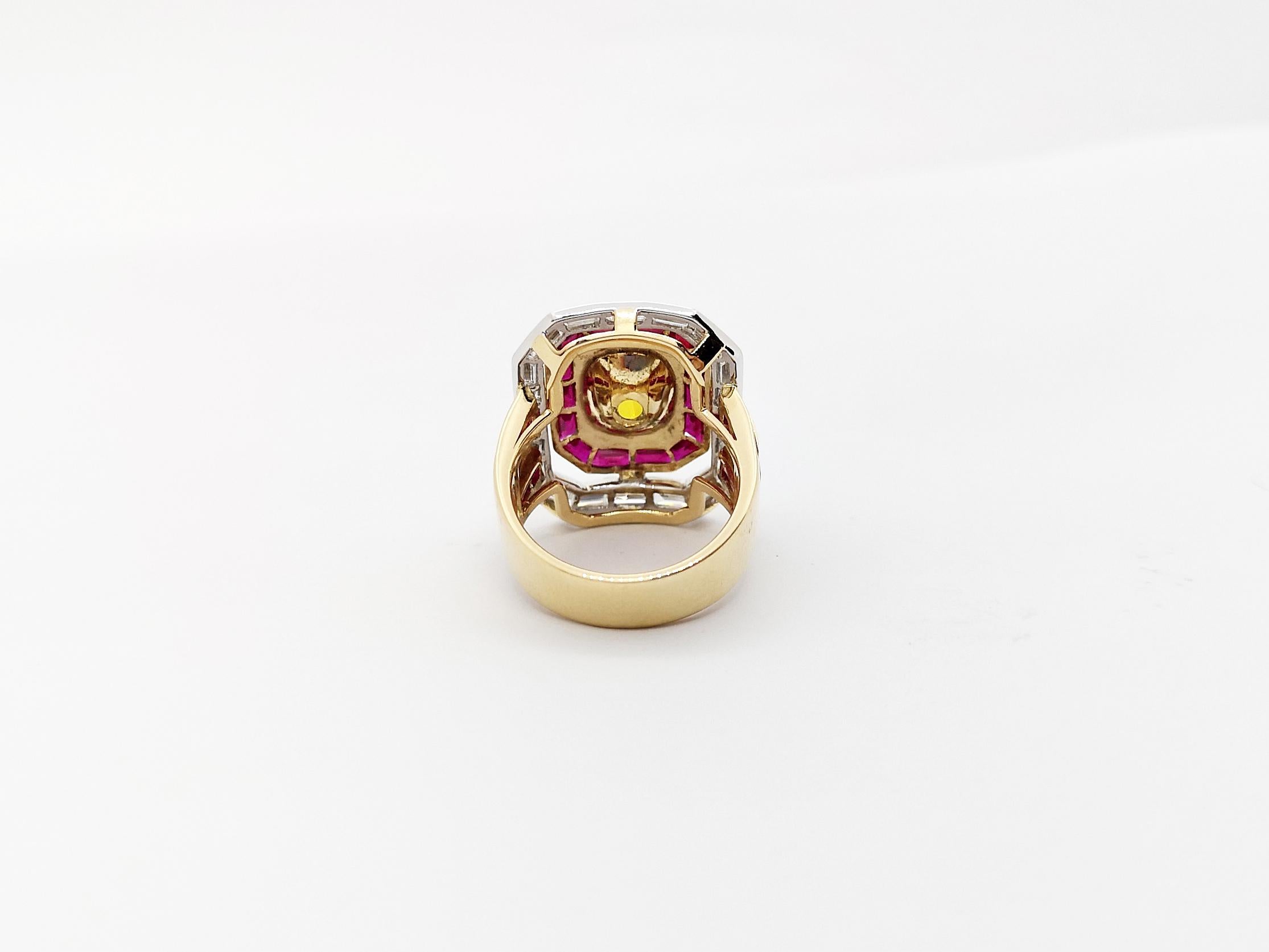 Ring mit gelbem Saphir, Rubin und Diamant in 18 Karat Gold gefasst 7