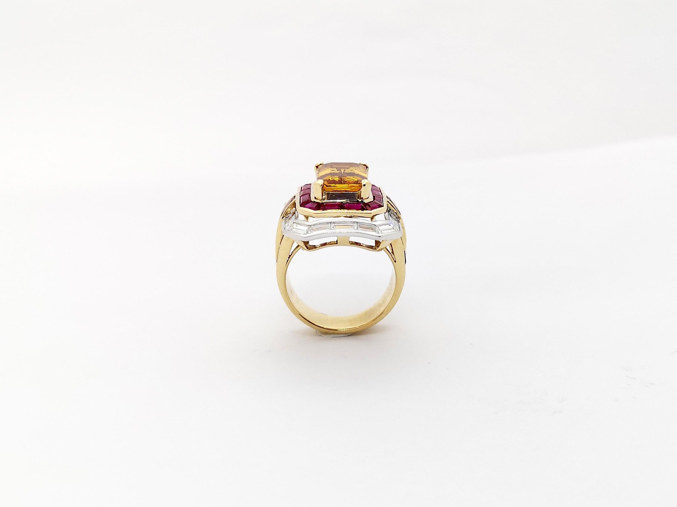 Ring mit gelbem Saphir, Rubin und Diamant in 18 Karat Gold gefasst 8