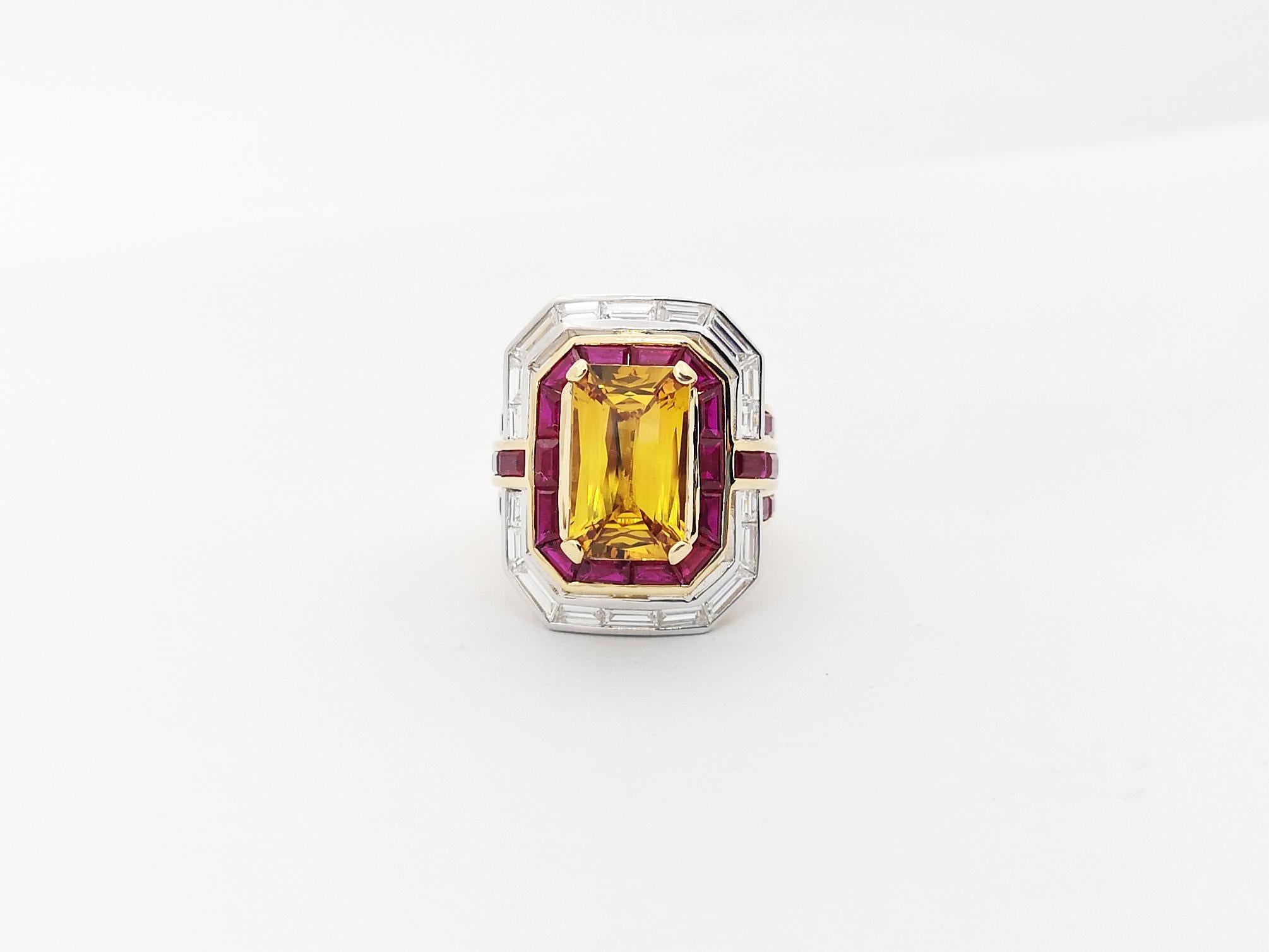 Ring mit gelbem Saphir, Rubin und Diamant in 18 Karat Gold gefasst 12