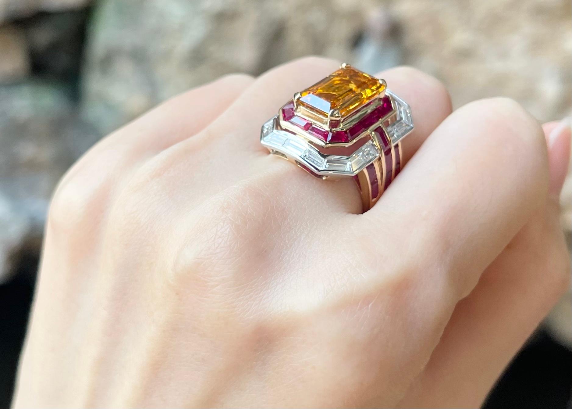Ring mit gelbem Saphir, Rubin und Diamant in 18 Karat Gold gefasst für Damen oder Herren