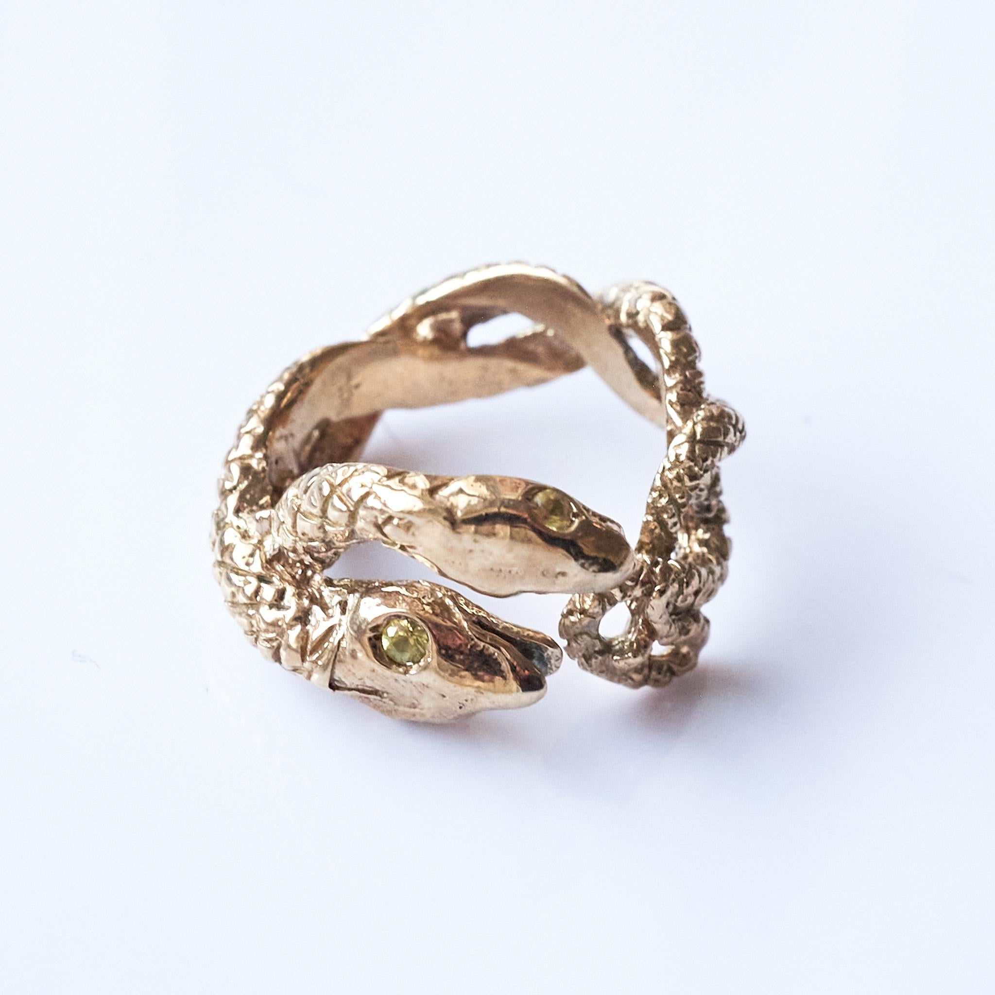 Contemporary Yellow Sapphire Snake Ring Bronze Cocktail Ring J Dauphin Animal Jewelry  For Sale