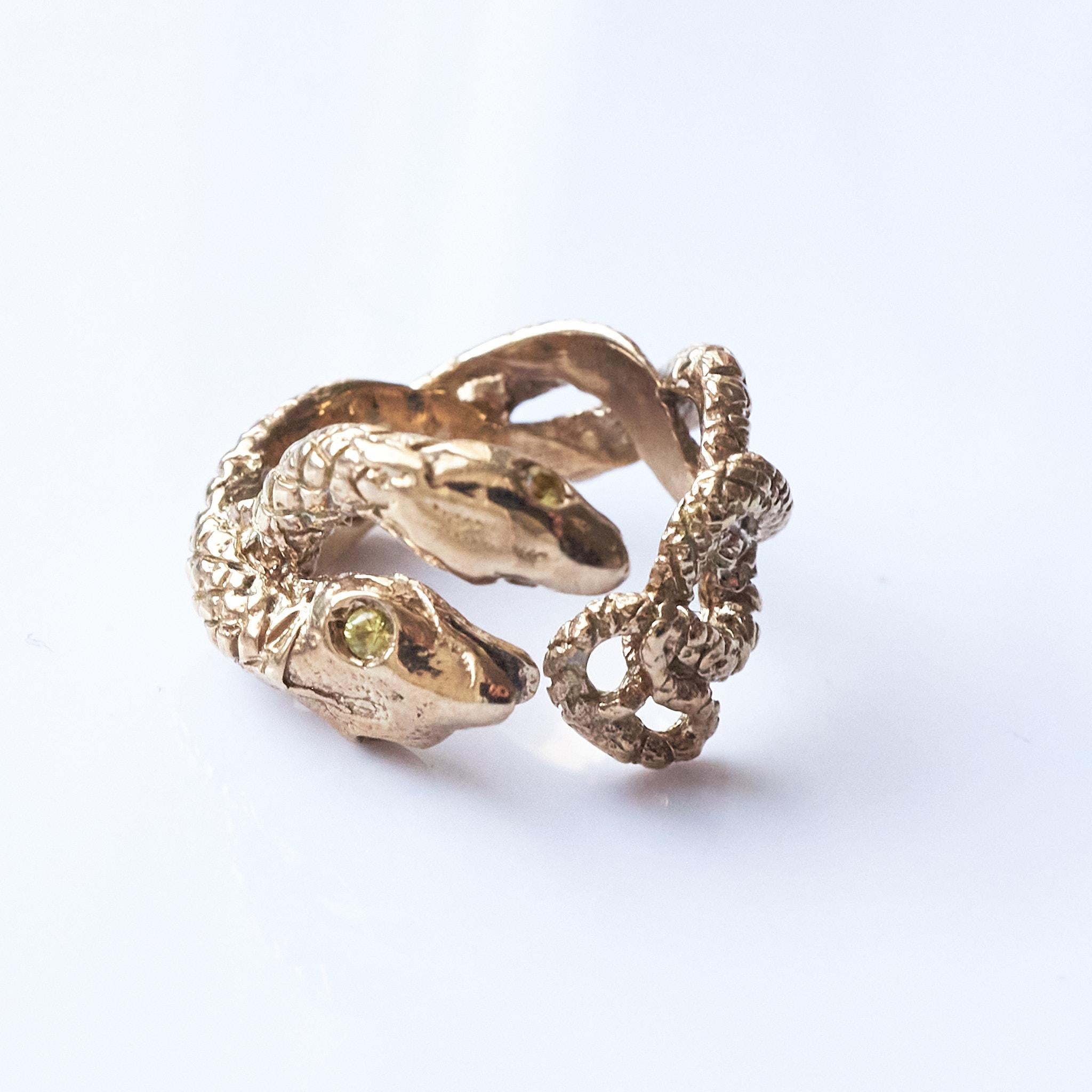 Brilliant Cut Yellow Sapphire Snake Ring Bronze Cocktail Ring J Dauphin Animal Jewelry  For Sale