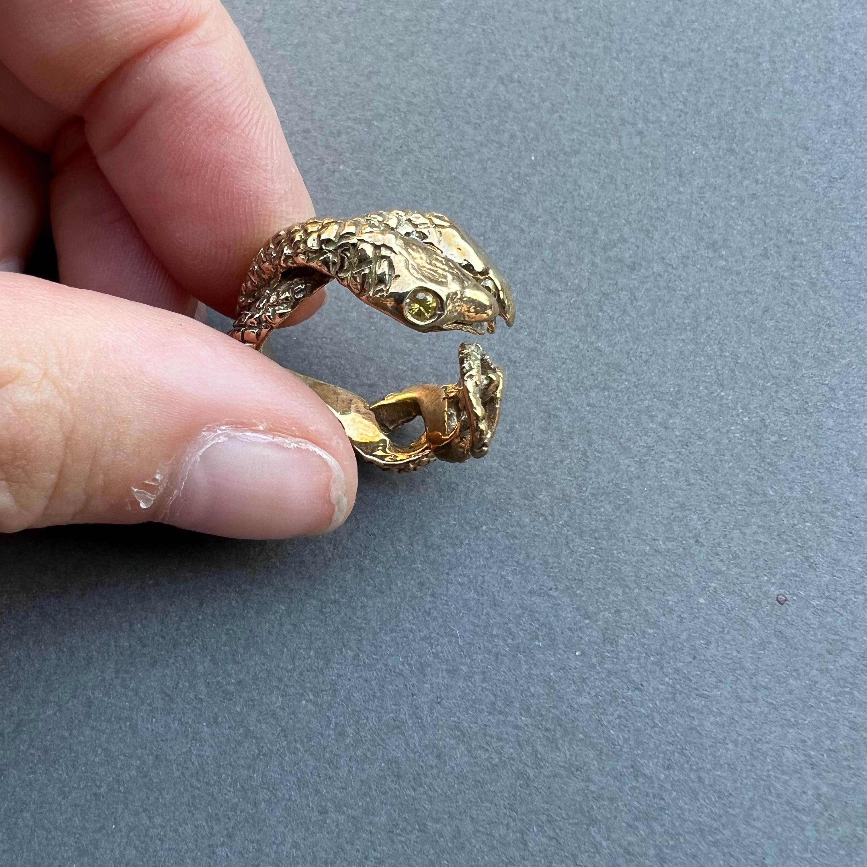 Yellow Sapphire Snake Ring Bronze Cocktail Ring J Dauphin Animal Jewelry  For Sale 1