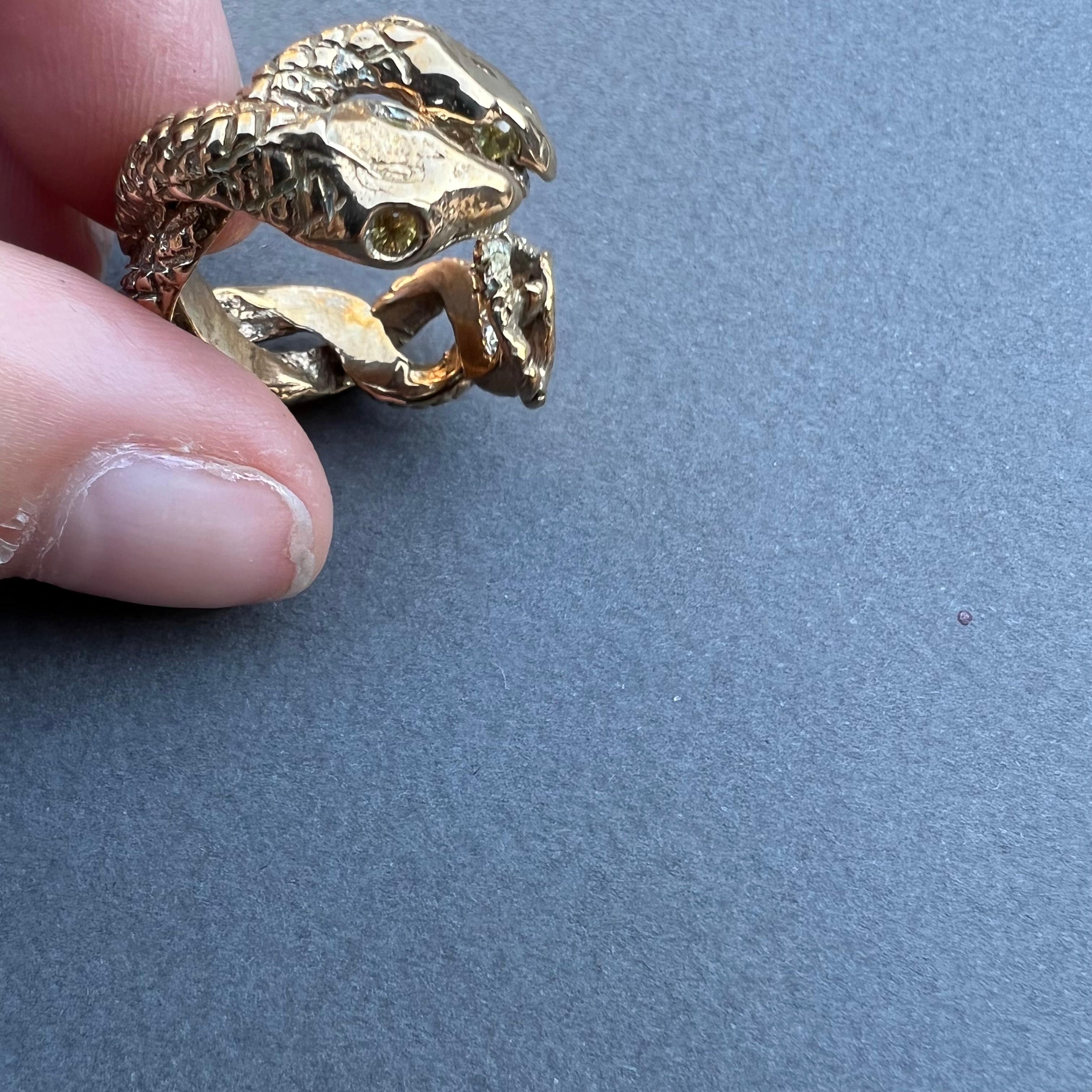 Yellow Sapphire Snake Ring Bronze Cocktail Ring J Dauphin Animal Jewelry  For Sale 2