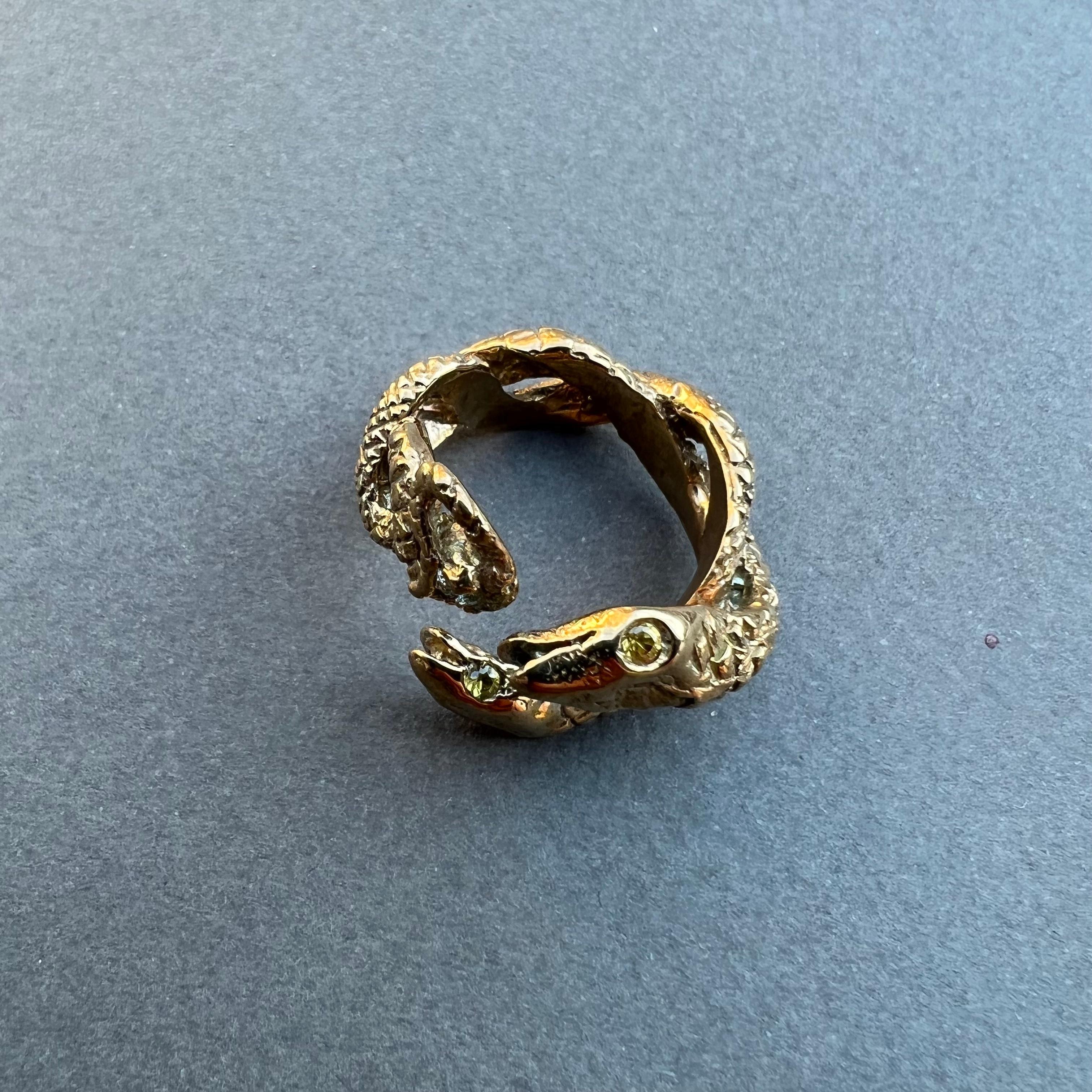 Contemporary Yellow Sapphire Snake Ring Bronze Cocktail Ring J Dauphin Animal jewelry  For Sale