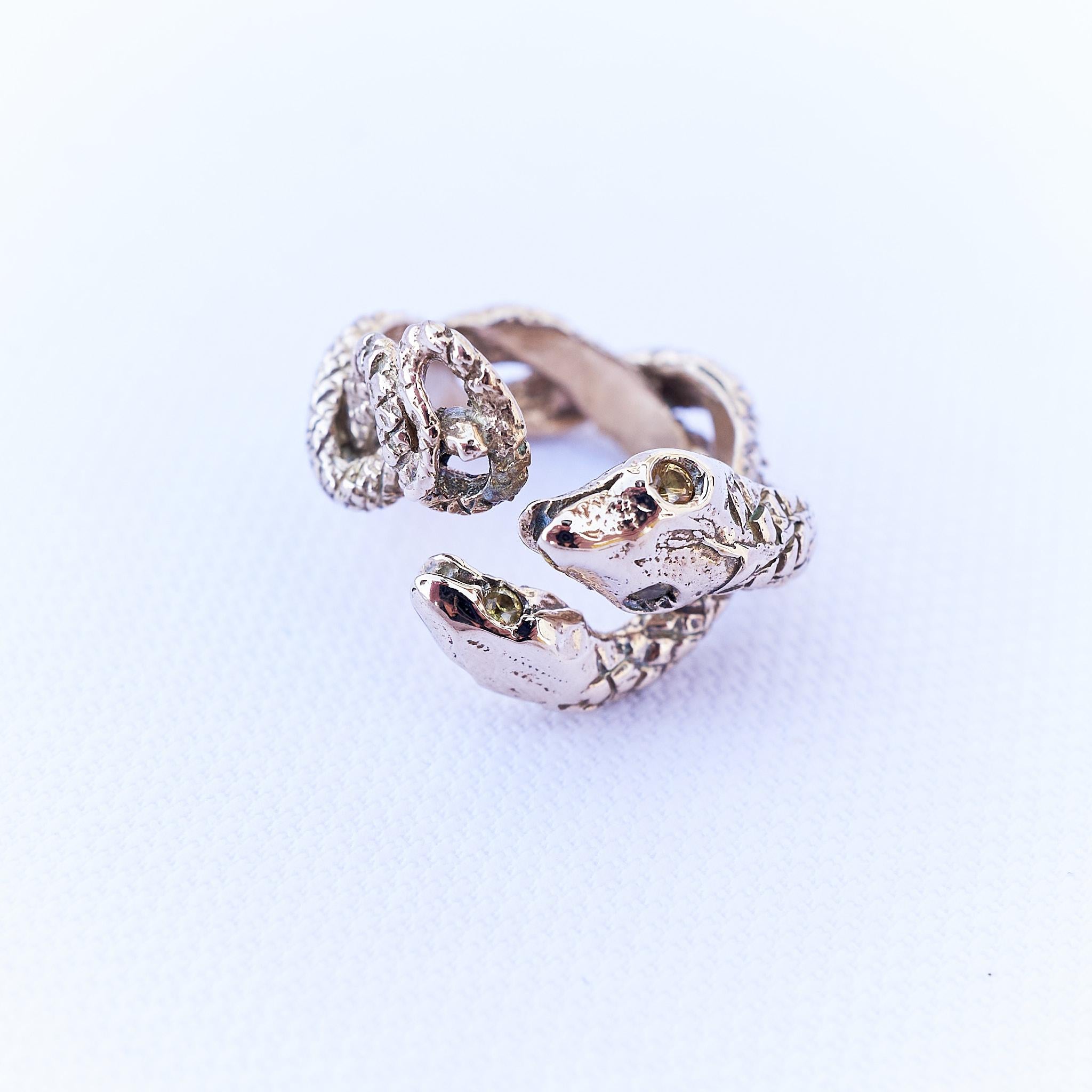 Yellow Sapphire Snake Ring Cocktail Ring Bronze J Dauphin In New Condition For Sale In Los Angeles, CA