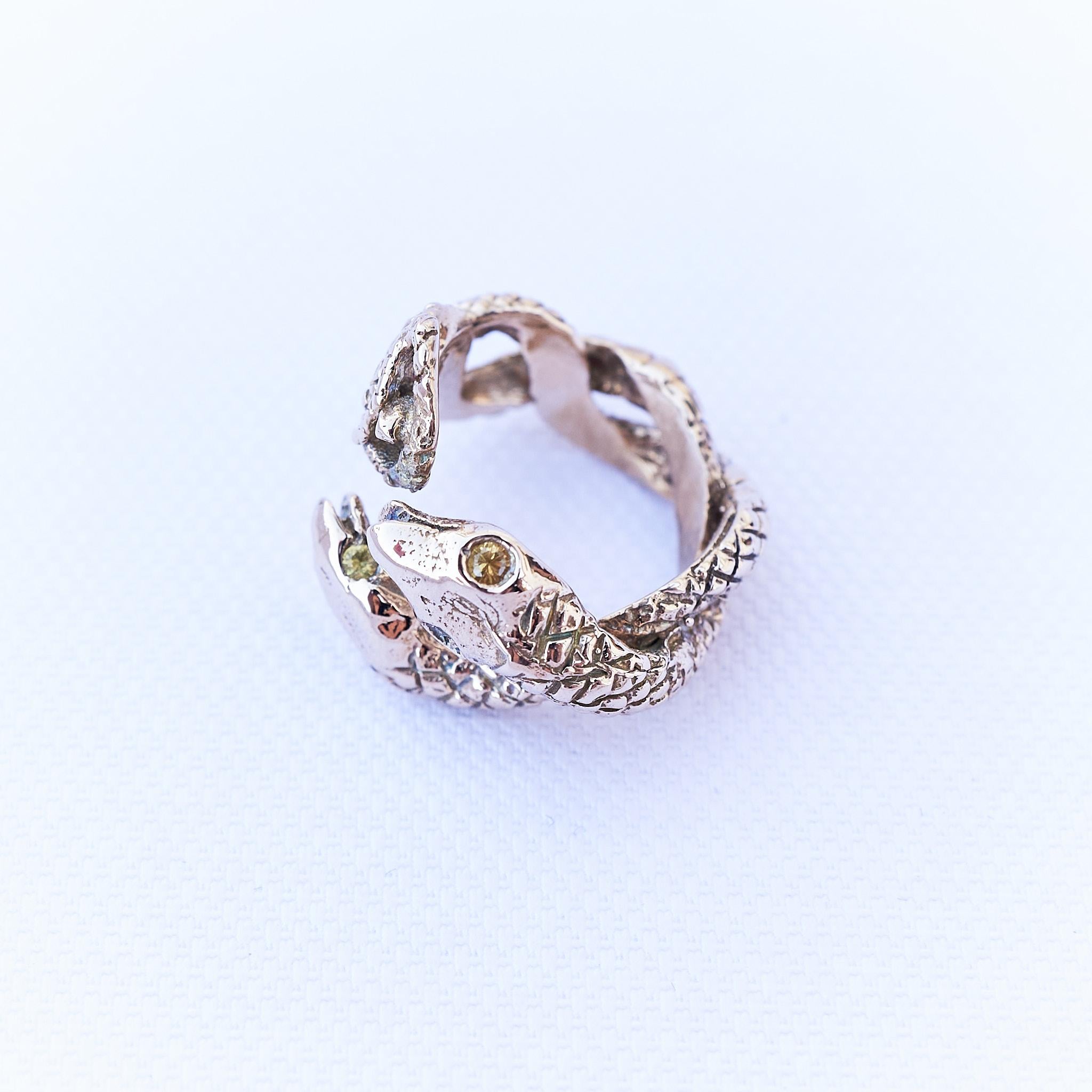Yellow Sapphire Snake Ring Cocktail Ring Bronze J Dauphin For Sale 1
