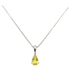 Yellow sapphire solitaire pendant necklace 18k white gold