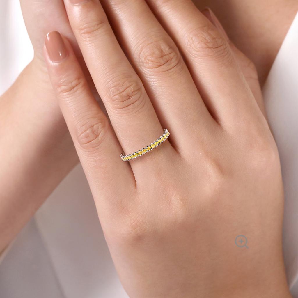For Sale:  Yellow Sapphire Stackable Ring 2mm 14K Gold 3/4 Band Wedding Stack LR50889 10