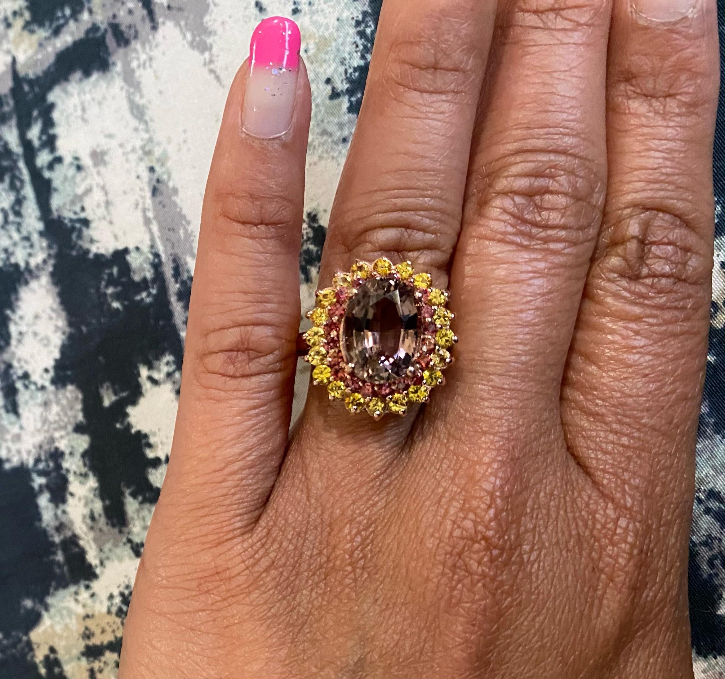 Yellow Sapphire Tourmaline 14 Karat Rose Gold Cocktail Ring In New Condition In Los Angeles, CA