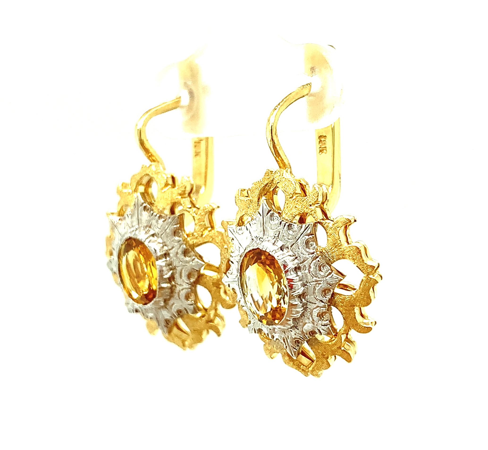 Artisan Yellow Sapphire Drop Earrings in White and Yellow Gold