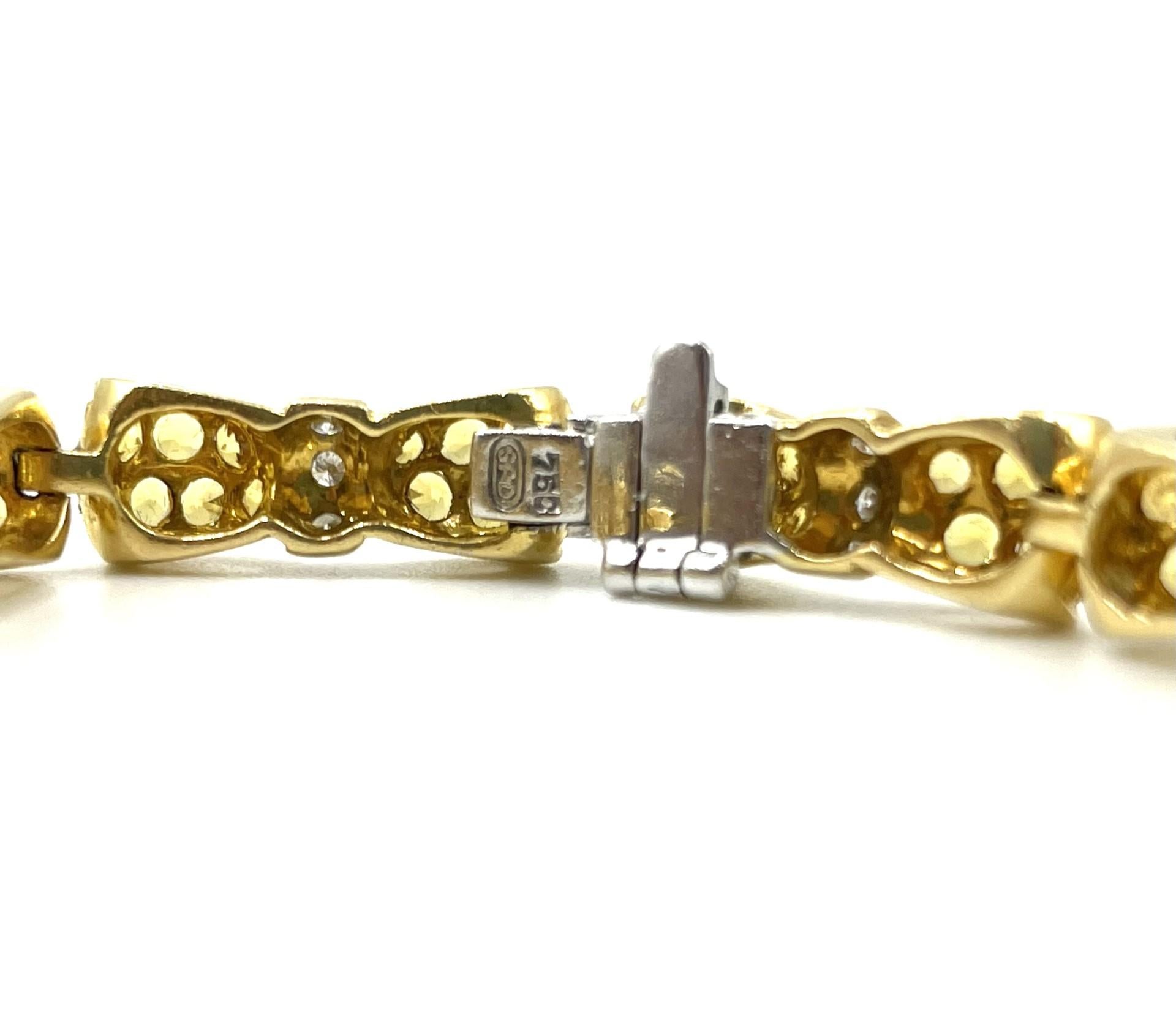 Contemporary Yellow Sapphire & White Diamond Bow Tie Bracelet in 18 Karat Yellow Gold For Sale