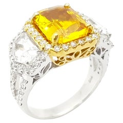 Yellow Sapphire, White Sapphire and Diamond Ring set in 18K White Gold Settings