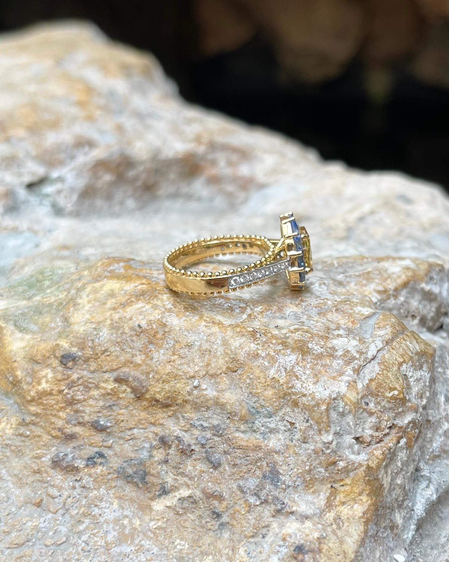 Bague en or 18 carats avec saphir jaune, saphir bleu et diamant en vente 8