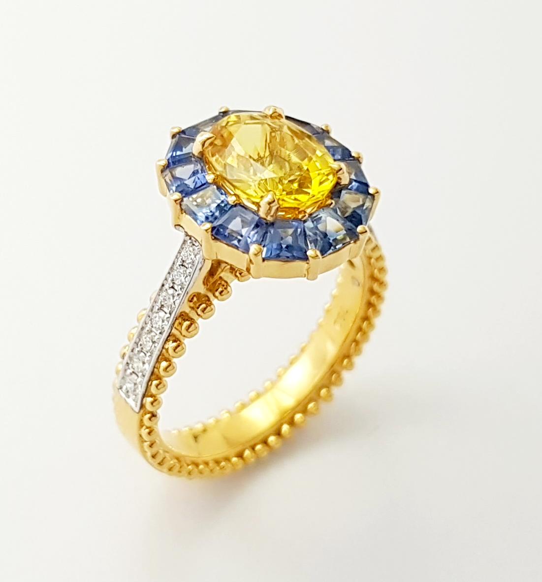Bague en or 18 carats avec saphir jaune, saphir bleu et diamant en vente 10
