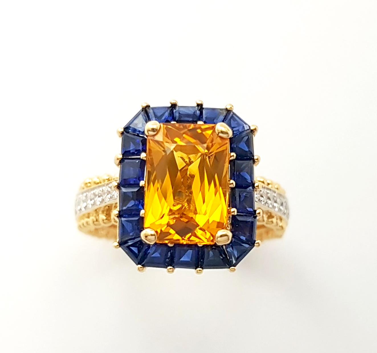 Ring aus 18 Karat Gold mit gelbem Saphir mit blauem Saphir und blauem Saphir und Diamant im Angebot 11