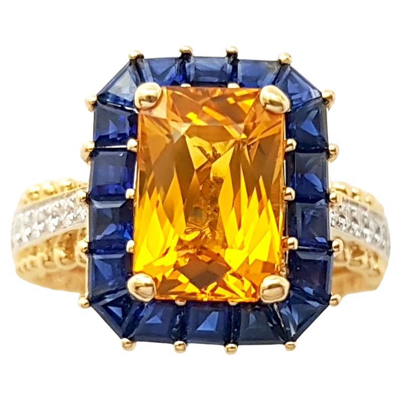 Yellow Sapphire with Blue Sapphire and Diamond Ring set in 18K gold Settings