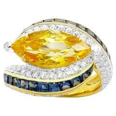 Yellow Sapphire with Blue Sapphire and Diamond Ring set in 18K Gold Settings
