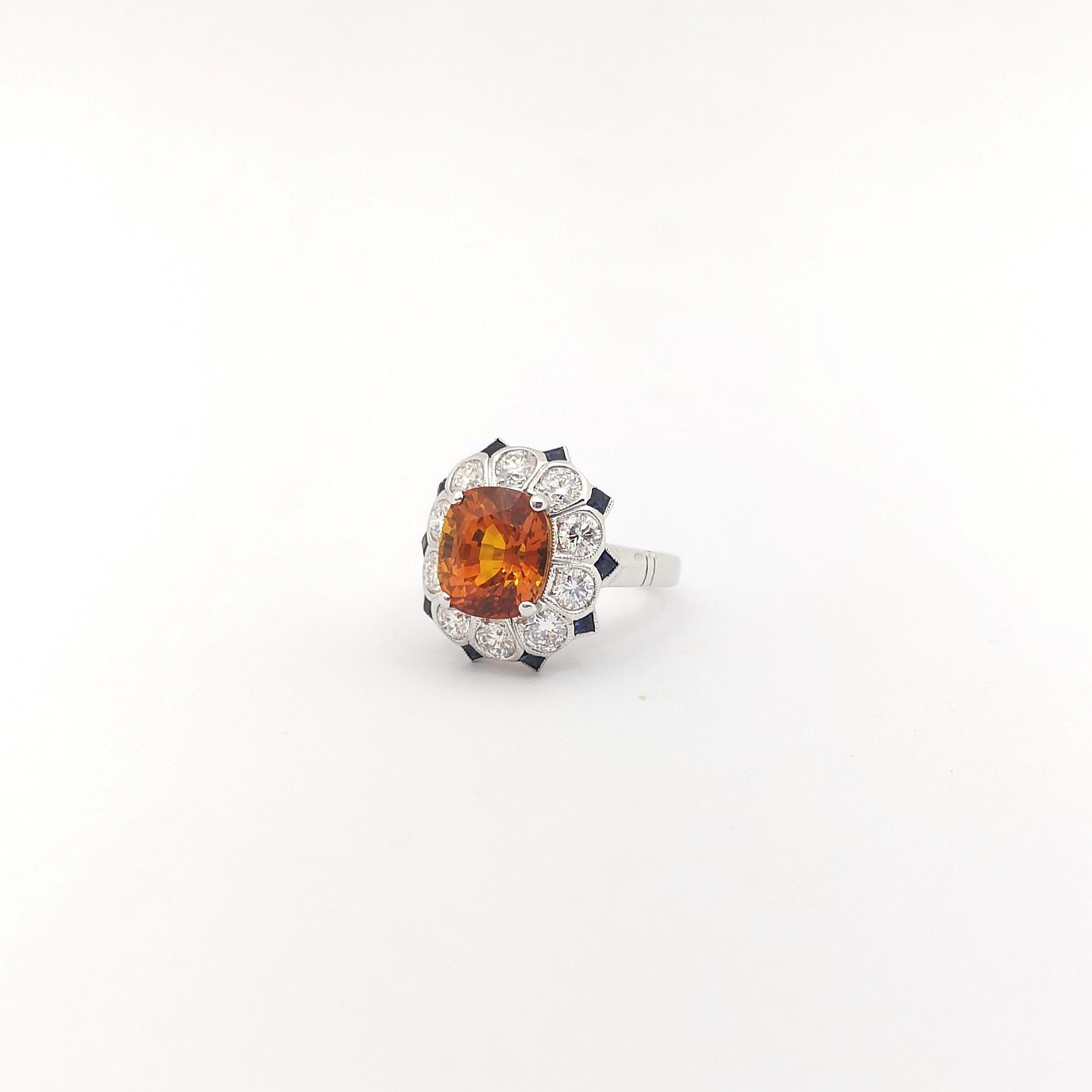 Yellow Sapphire with Blue Sapphire and Diamond Ring set in 18K white Gold Set For Sale 4
