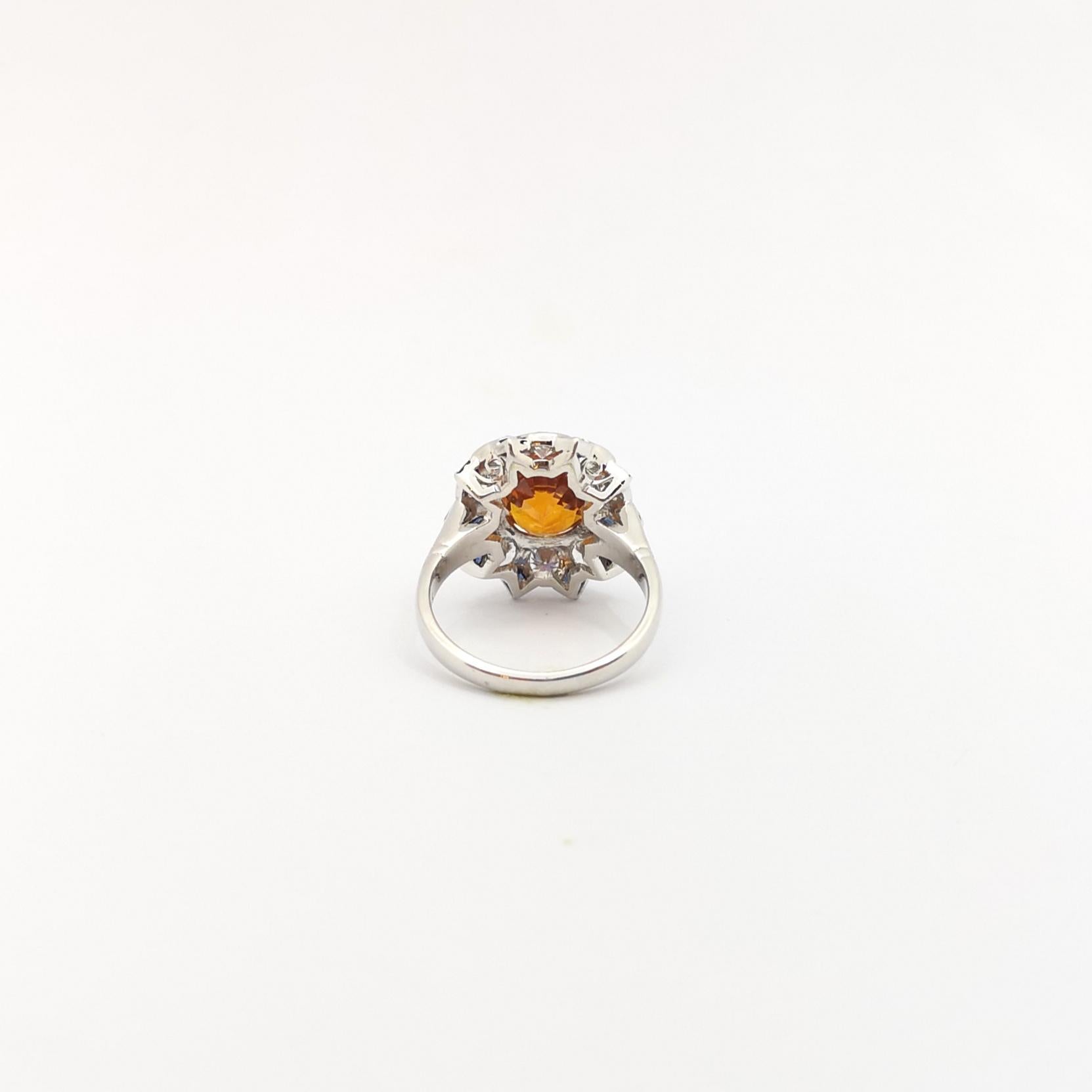 Yellow Sapphire with Blue Sapphire and Diamond Ring set in 18K white Gold Set For Sale 5