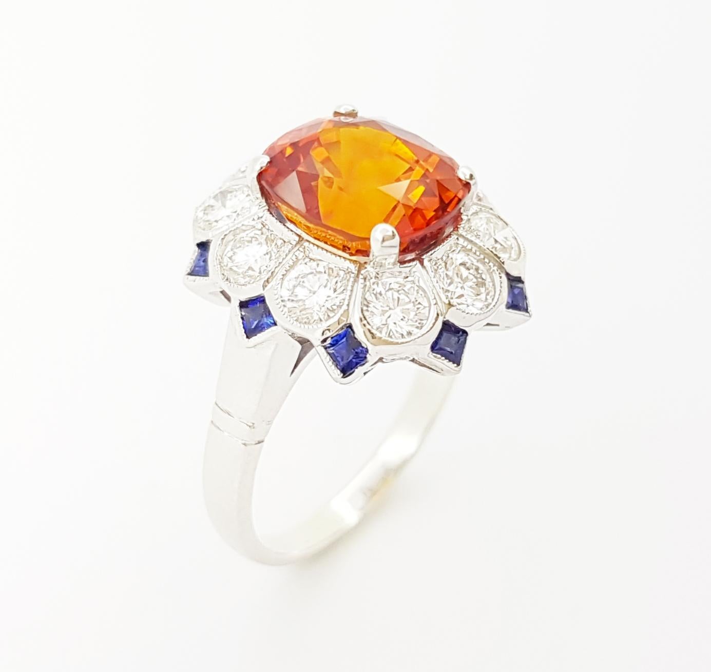 Yellow Sapphire with Blue Sapphire and Diamond Ring set in 18K white Gold Set For Sale 6