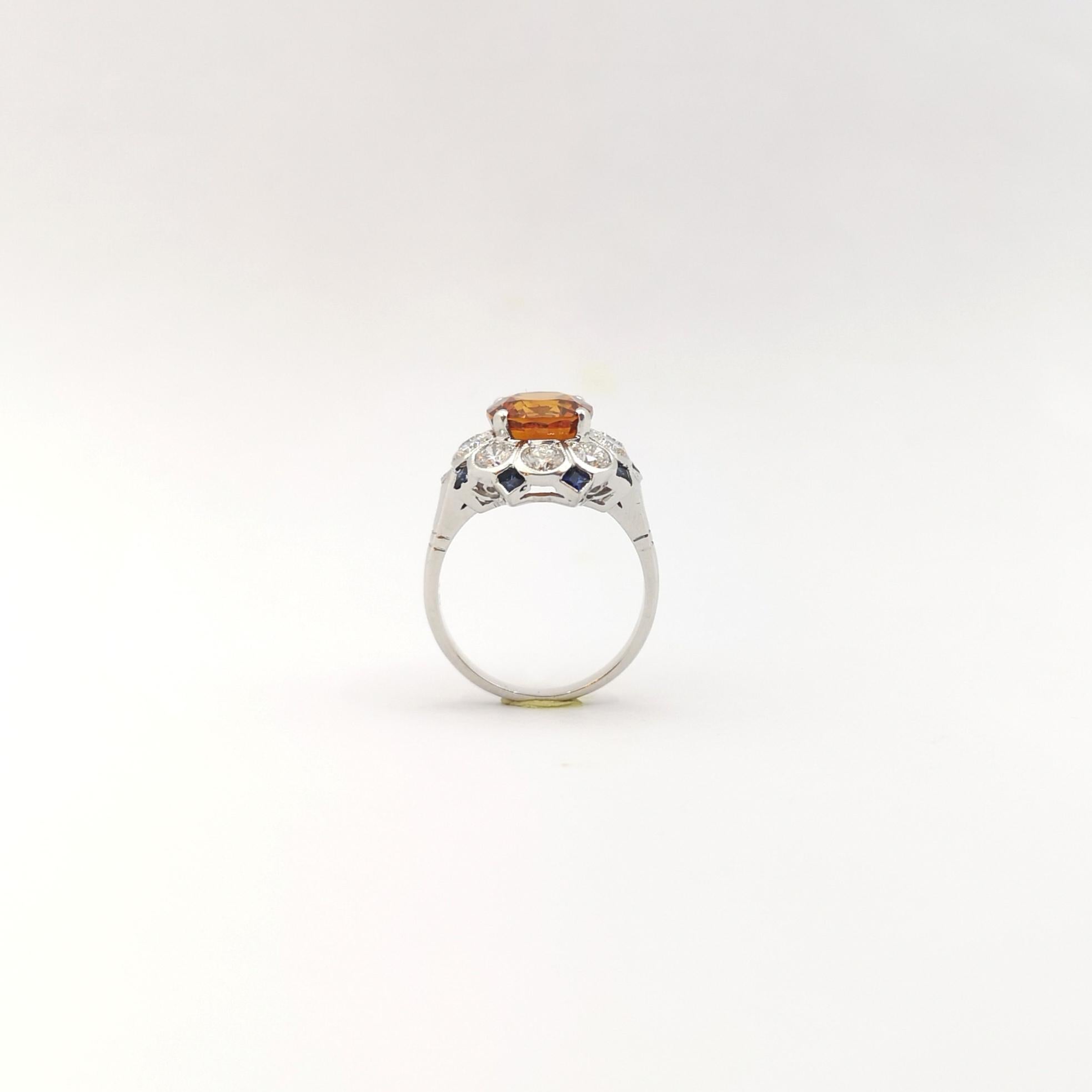 Yellow Sapphire with Blue Sapphire and Diamond Ring set in 18K white Gold Set For Sale 7