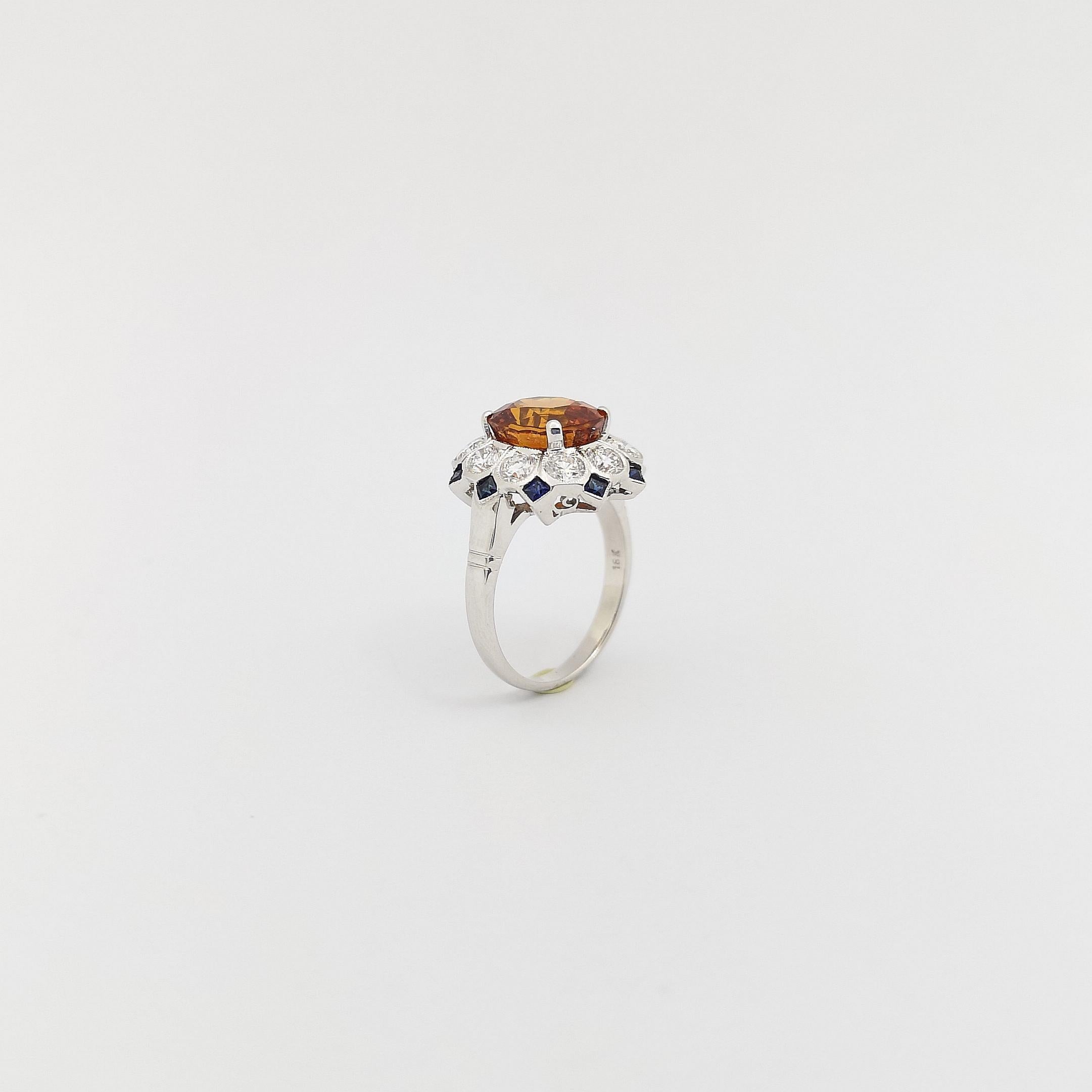 Yellow Sapphire with Blue Sapphire and Diamond Ring set in 18K white Gold Set For Sale 8