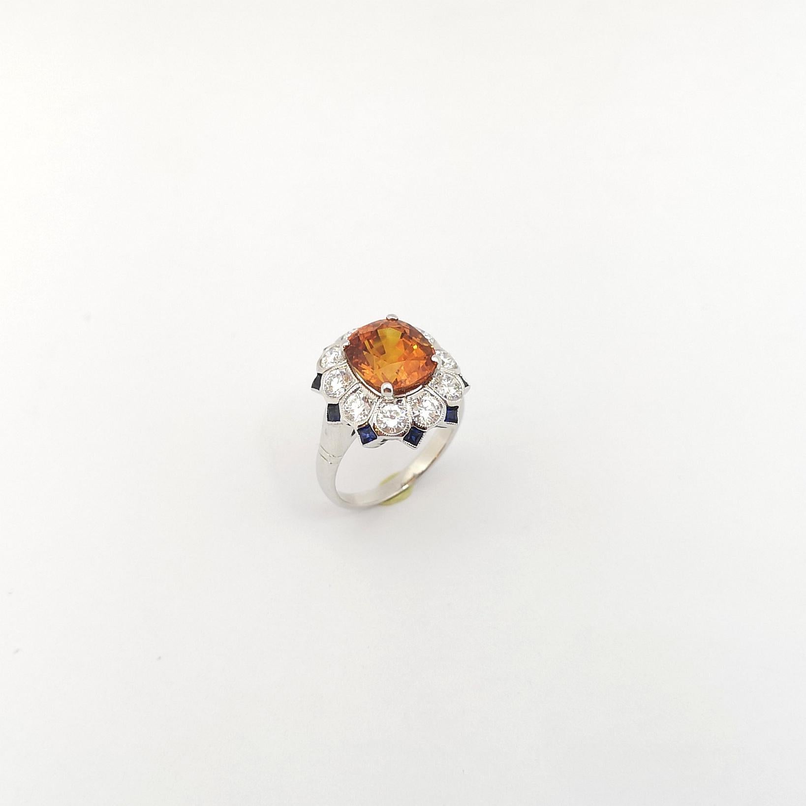 Yellow Sapphire with Blue Sapphire and Diamond Ring set in 18K white Gold Set For Sale 9